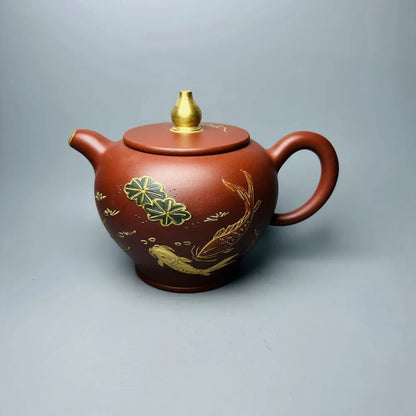Chinese Yixing Zisha Clay Teapot  Painted Gilded Pot  Chen Juhua 280ml