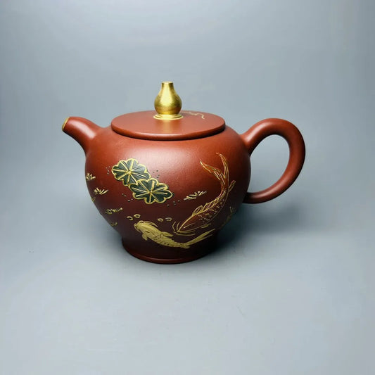 Chinese Yixing Zisha Clay Teapot  Painted Gilded Pot  Chen Juhua 280ml