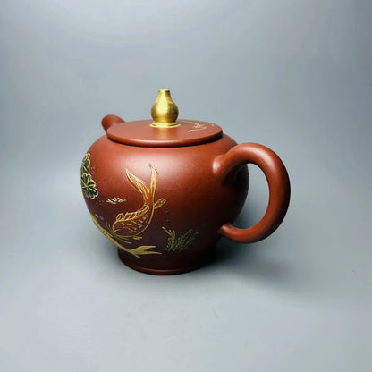 Chinese Yixing Zisha Clay Teapot  Painted Gilded Pot  Chen Juhua 280ml