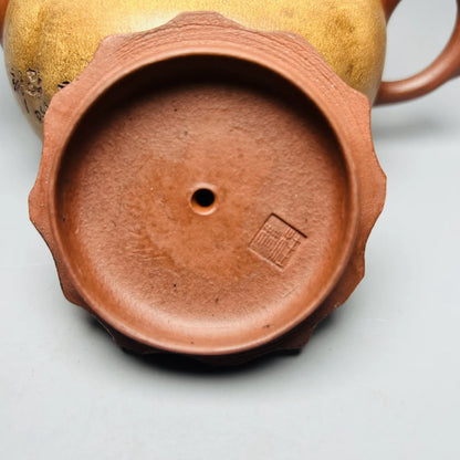 Chinese Yixing Zisha Clay Teapot  Persimmon Flat Pot Jinding Trademark 380ml
