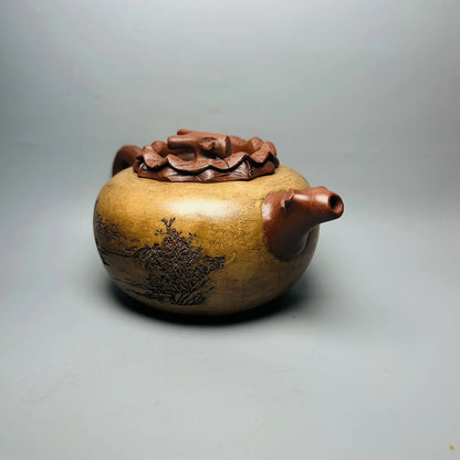 Chinese Yixing Zisha Clay Teapot  Persimmon Flat Pot Jinding Trademark 380ml
