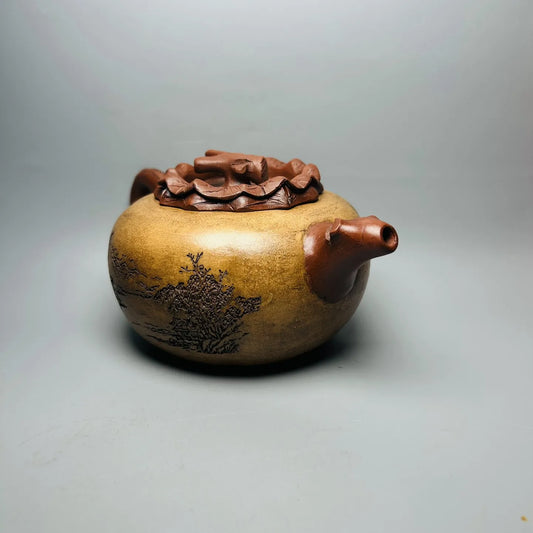 Chinese Yixing Zisha Clay Teapot  Persimmon Flat Pot Jinding Trademark 380ml