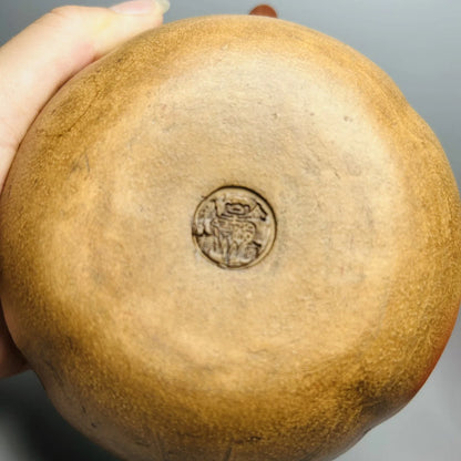 Chinese Yixing Zisha Clay Teapot  Persimmon Flat Pot Jinding Trademark 380ml