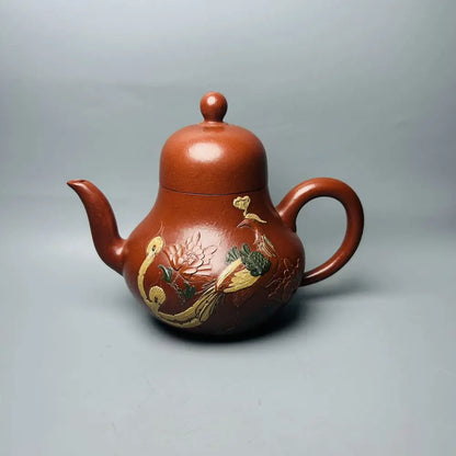 Chinese Yixing Zisha Clay Teapot  Phoenix Opera Peony Siting Pot  Meng Chen 300ml