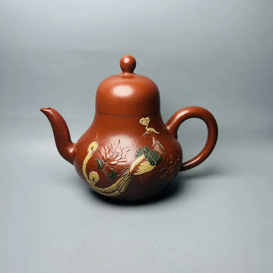 Chinese Yixing Zisha Clay Teapot  Phoenix Opera Peony Siting Pot  Meng Chen 300ml