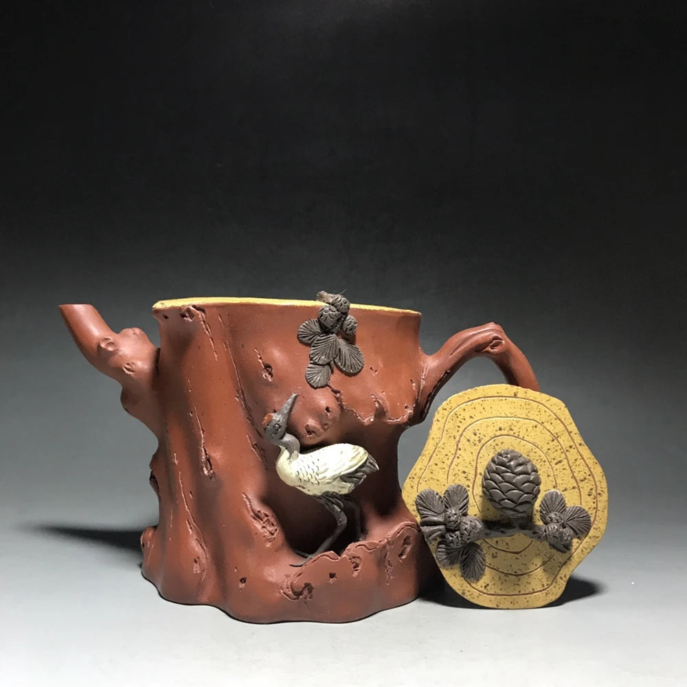 Chinese Yixing Zisha Clay Teapot  Pine crane tree stumps Pot  Wang Yinxian 550ml