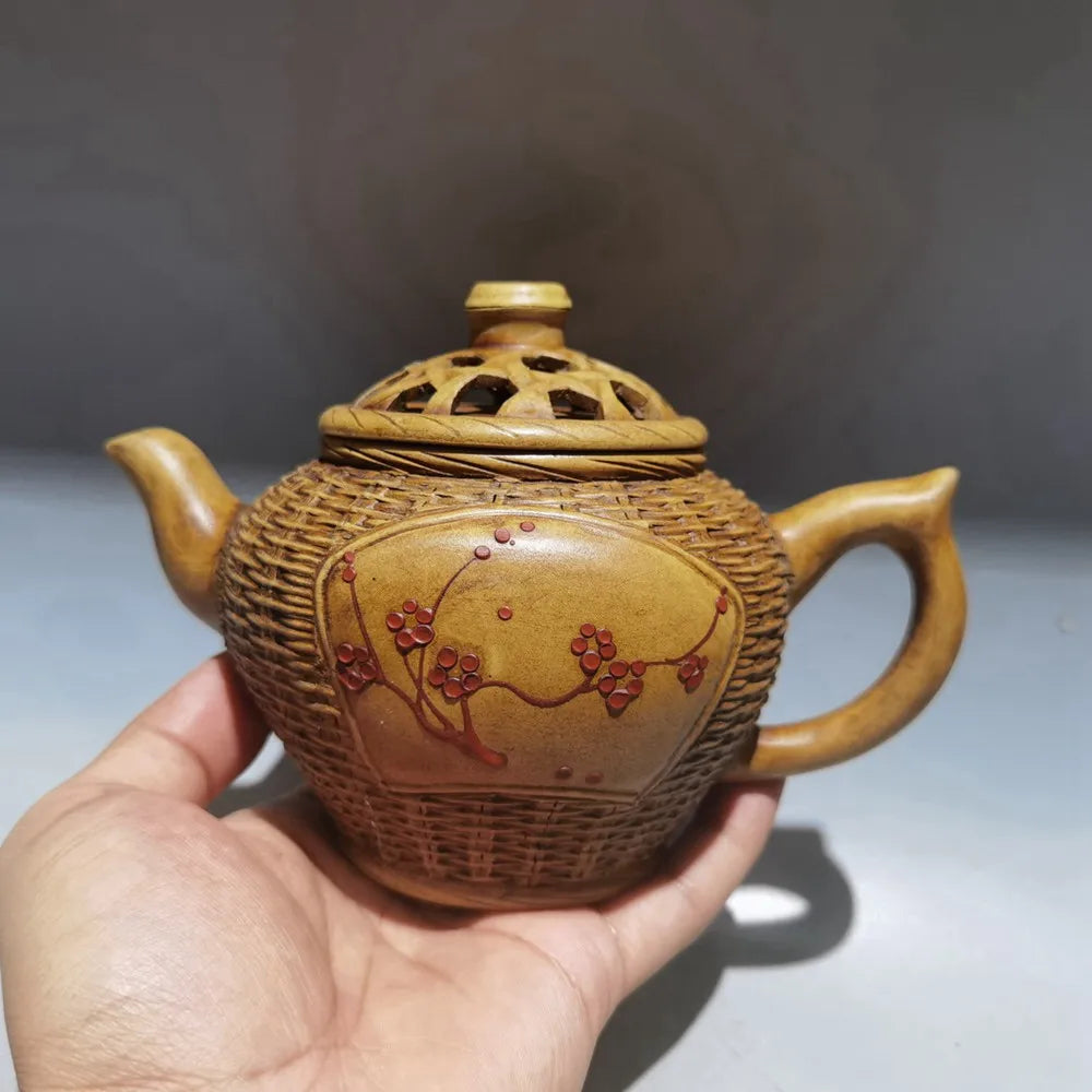 Chinese Yixing Zisha Clay Teapot  Plum Blossom Bamboo Woven Pot Jiang Rong 380ml