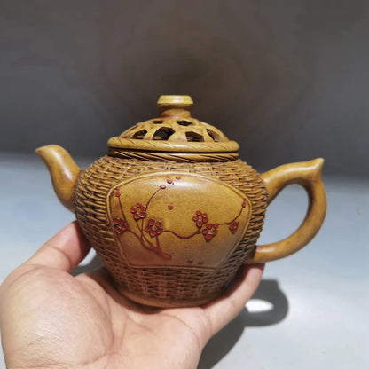 Chinese Yixing Zisha Clay Teapot  Plum Blossom Bamboo Woven Pot Jiang Rong 380ml