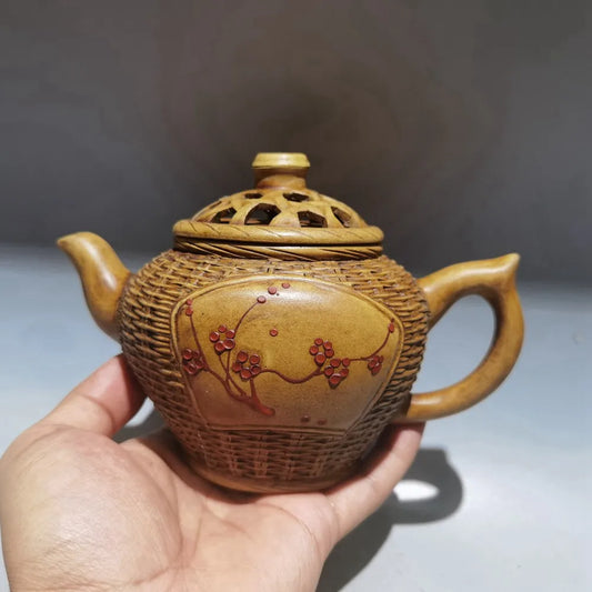 Chinese Yixing Zisha Clay Teapot  Plum Blossom Bamboo Woven Pot Jiang Rong 380ml