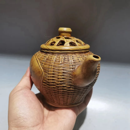 Chinese Yixing Zisha Clay Teapot  Plum Blossom Bamboo Woven Pot Jiang Rong 380ml