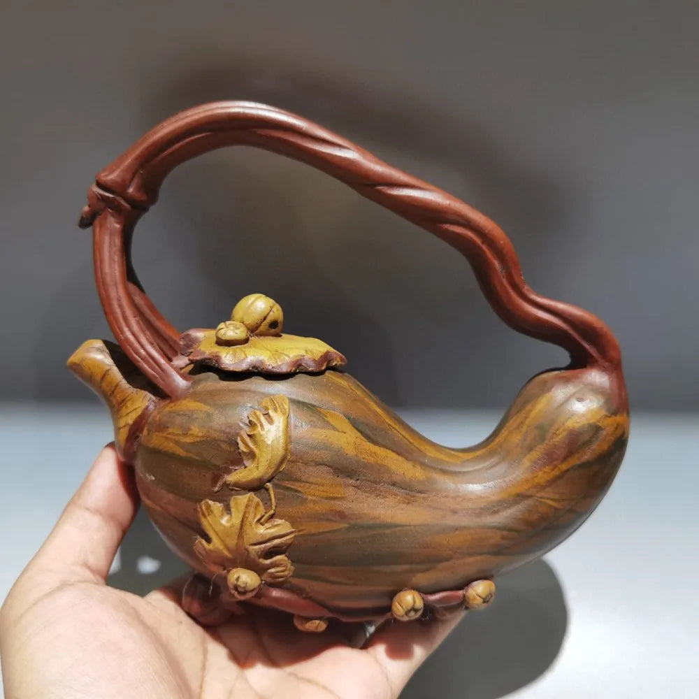 Chinese Yixing Zisha Clay Teapot  Pumpkin Lifting Beam Pot Wang Yinxian 360ml