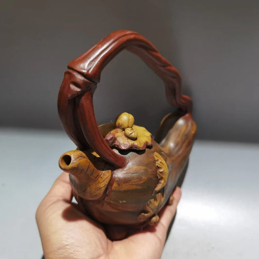 Chinese Yixing Zisha Clay Teapot  Pumpkin Lifting Beam Pot Wang Yinxian 360ml