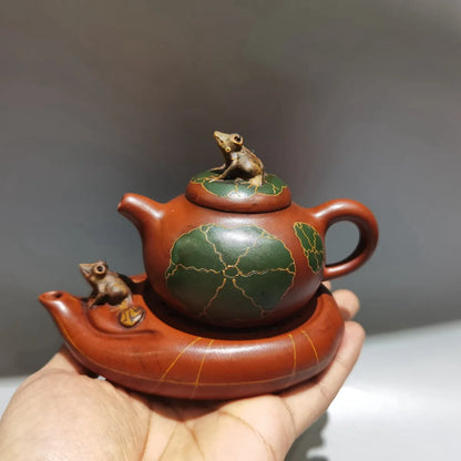 Chinese Yixing Zisha Clay Teapot Red Mud Frog Tray Pot Jiang Rong 160ml