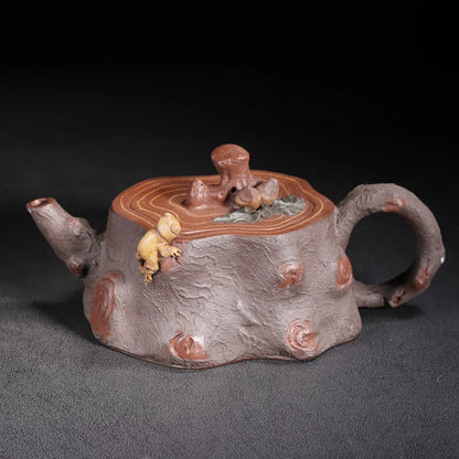 Chinese Yixing Zisha Clay Teapot Red Mud Tree Stump Pot Chen Mingyuan 350ml