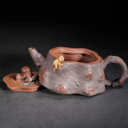 Chinese Yixing Zisha Clay Teapot Red Mud Tree Stump Pot Chen Mingyuan 350ml