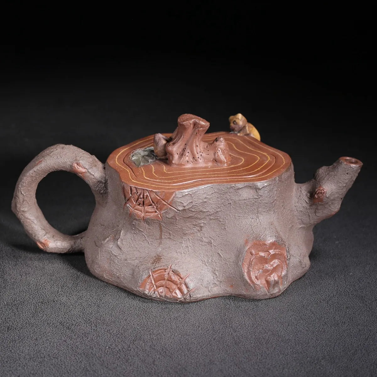 Chinese Yixing Zisha Clay Teapot Red Mud Tree Stump Pot Chen Mingyuan 350ml
