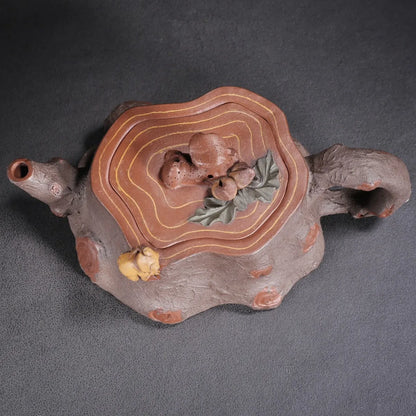 Chinese Yixing Zisha Clay Teapot Red Mud Tree Stump Pot Chen Mingyuan 350ml