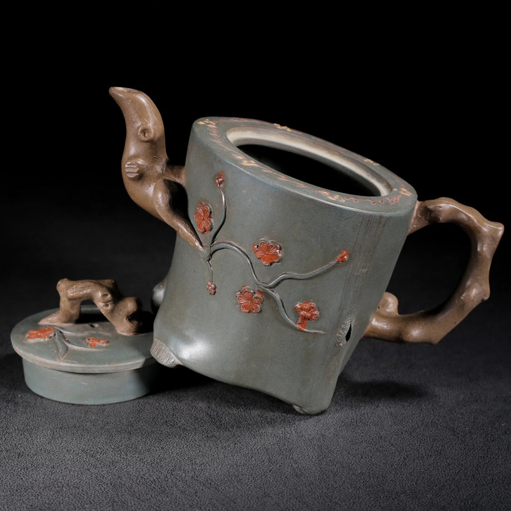 Chinese Yixing Zisha Clay Teapot  Red Plum Tree Stake Pot  Jiang Rong 450ml