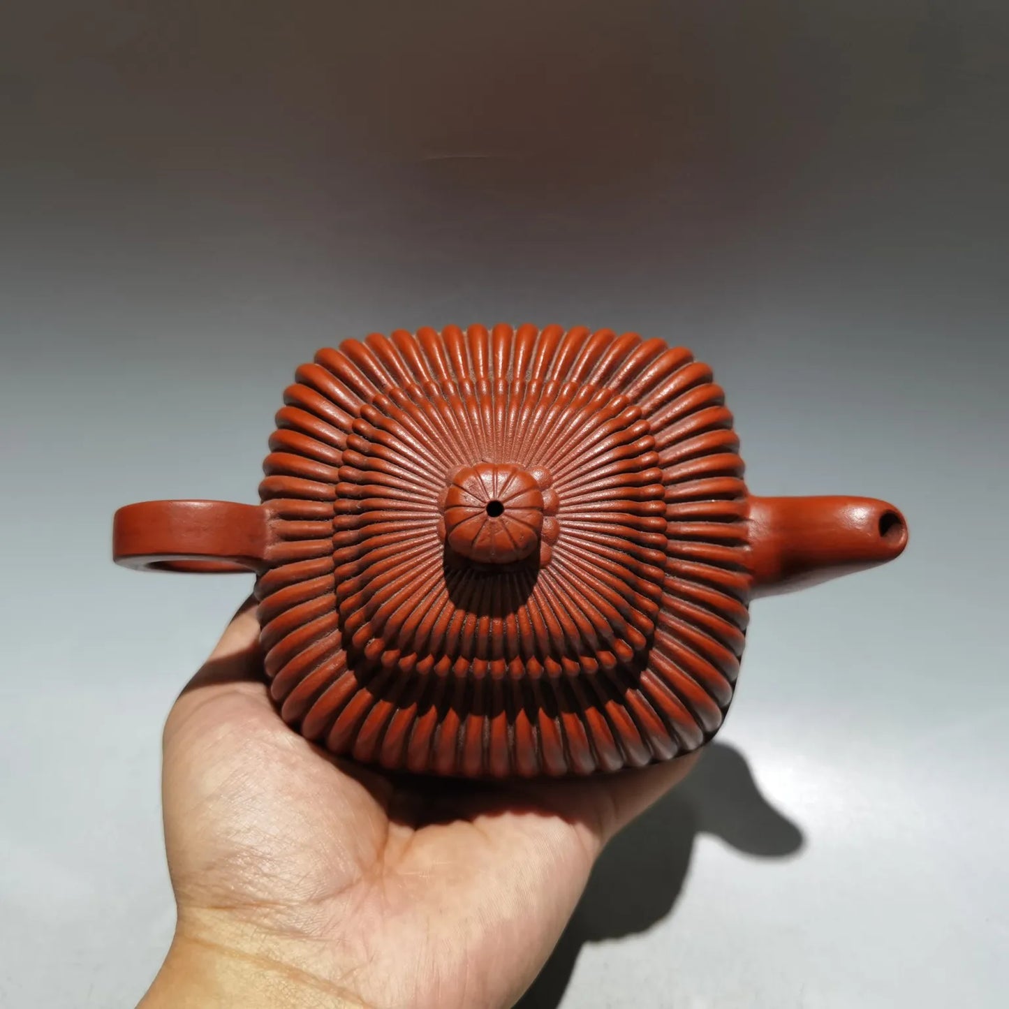 Chinese Yixing Zisha Clay Teapot  Ribbed Square Pot Gu Jingzhou 360ml