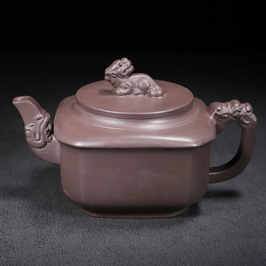Chinese Yixing Zisha Clay Teapot  Sifang Dragon Lion Pot  Jinding trademark 300ml