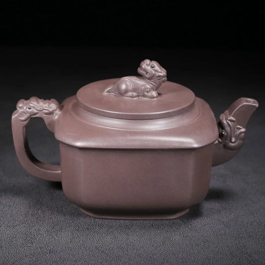 Chinese Yixing Zisha Clay Teapot  Sifang Dragon Lion Pot  Jinding trademark 300ml
