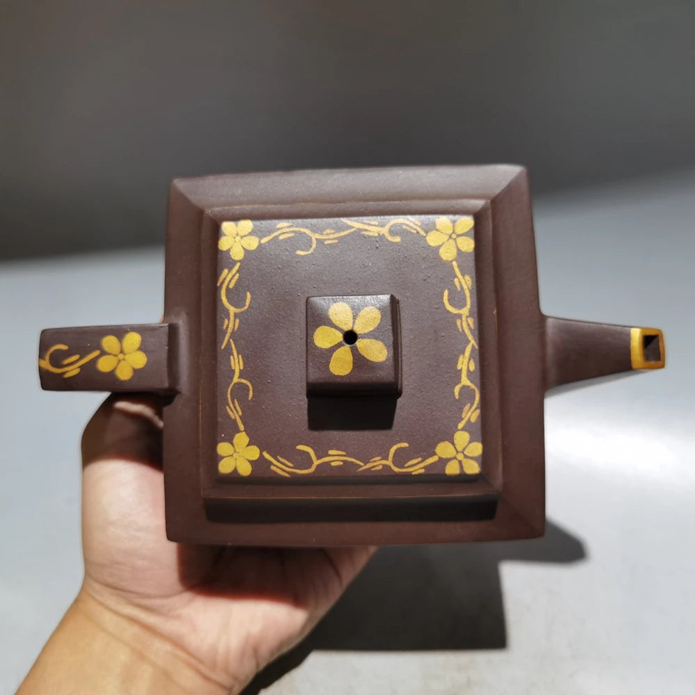 Chinese Yixing Zisha Clay Teapot  Sifang Golden Pot Jinding trademark 380ml