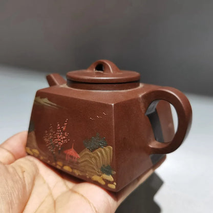 Chinese Yixing Zisha Clay Teapot  Sifang Mud Painting Pot Chu Jianfei 280ml