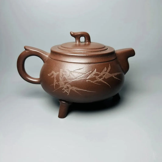 Chinese Yixing Zisha Clay Teapot  Three legged Bamboo Tripod Pot  Jing Nanshan Jiao 360ml