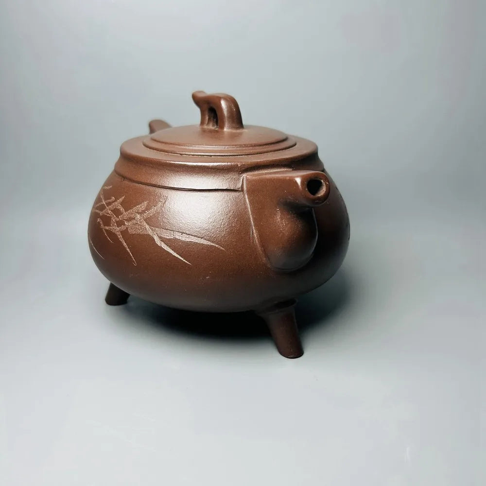 Chinese Yixing Zisha Clay Teapot  Three legged Bamboo Tripod Pot  Jing Nanshan Jiao 360ml