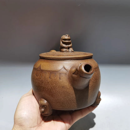 Chinese Yixing Zisha Clay Teapot  Three legged Lion Zun Pot Chen Mingyuan 580ml