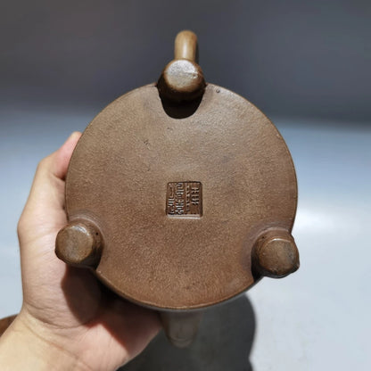 Chinese Yixing Zisha Clay Teapot  Three legged Lion Zun Pot Chen Mingyuan 580ml
