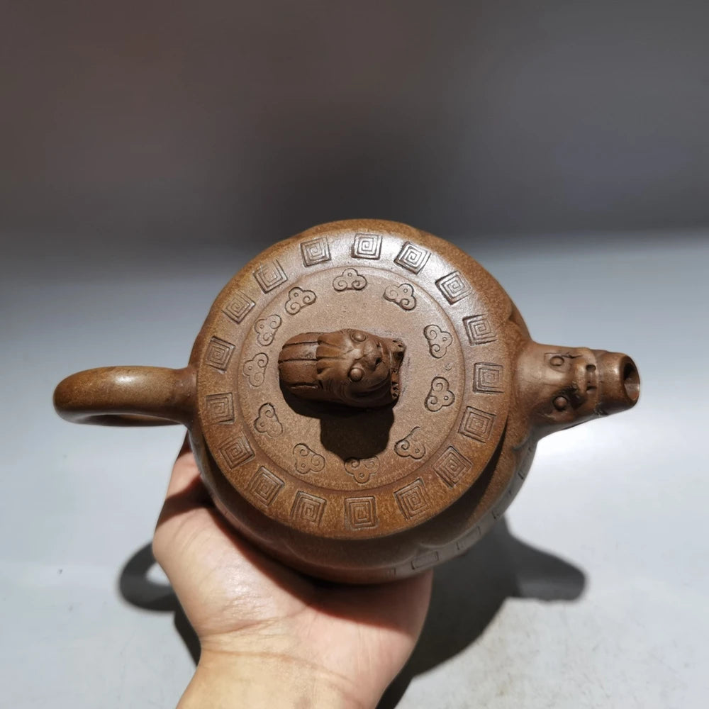 Chinese Yixing Zisha Clay Teapot  Three legged Lion Zun Pot Chen Mingyuan 580ml