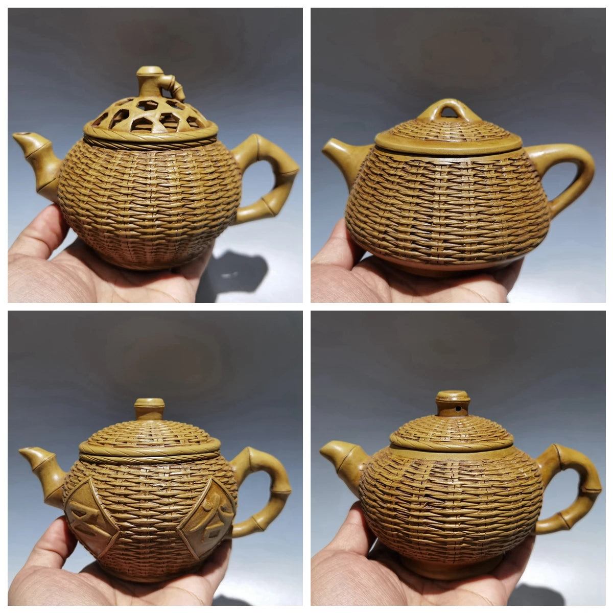 Chinese Yixing Zisha Clay Teapot Yellow Duan Mud Bamboo Weaving Kungfu Tea Set