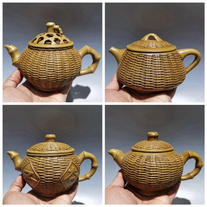 Chinese Yixing Zisha Clay Teapot Yellow Duan Mud Bamboo Weaving Kungfu Tea Set