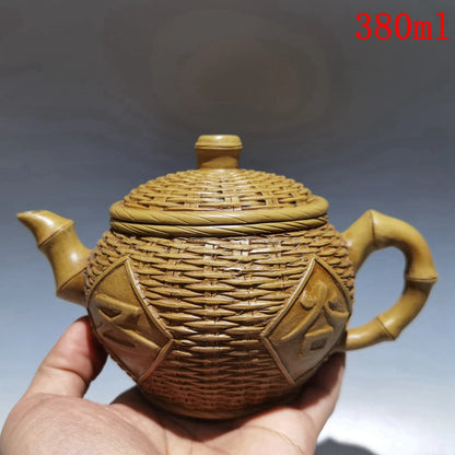 Chinese Yixing Zisha Clay Teapot Yellow Duan Mud Bamboo Weaving Kungfu Tea Set