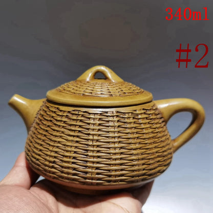 Chinese Yixing Zisha Clay Teapot Yellow Duan Mud Bamboo Weaving Kungfu Tea Set
