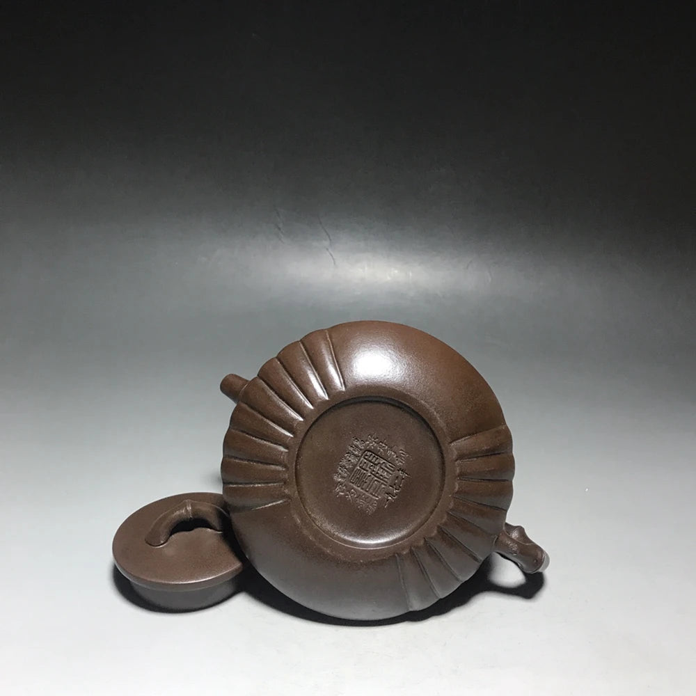 Chinese Yixing Zisha Clay Teapot  flat bamboo Pot  Gu Jingzhou 350ml