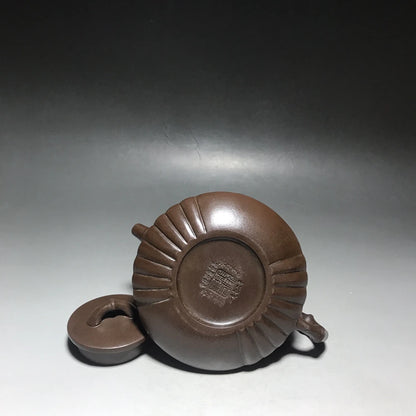 Chinese Yixing Zisha Clay Teapot  flat bamboo Pot  Gu Jingzhou 350ml