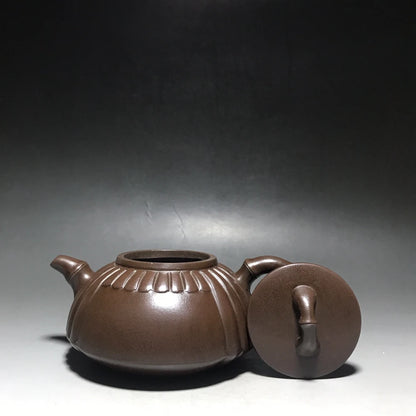 Chinese Yixing Zisha Clay Teapot  flat bamboo Pot  Gu Jingzhou 350ml