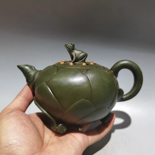 Chinese Yixing Zisha Clay Teapot green mud Frog Lotus Seed Pot Jiang Rong 420ml