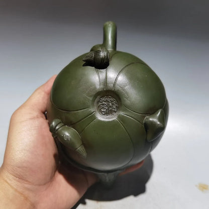 Chinese Yixing Zisha Clay Teapot green mud Frog Lotus Seed Pot Jiang Rong 420ml
