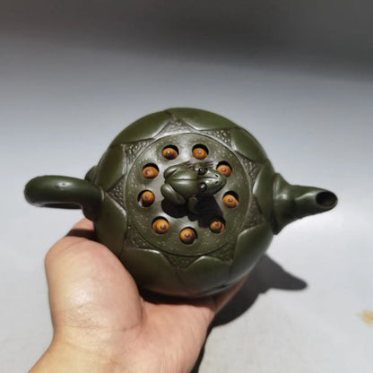 Chinese Yixing Zisha Clay Teapot green mud Frog Lotus Seed Pot Jiang Rong 420ml