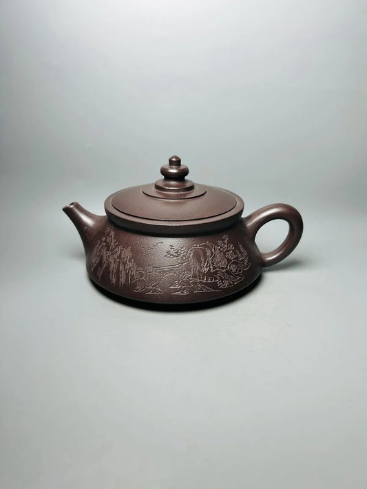 Chinese Yixing Zisha Clay Teapot  handcarved landscape Pot Zhu Zhiyuan 320ml