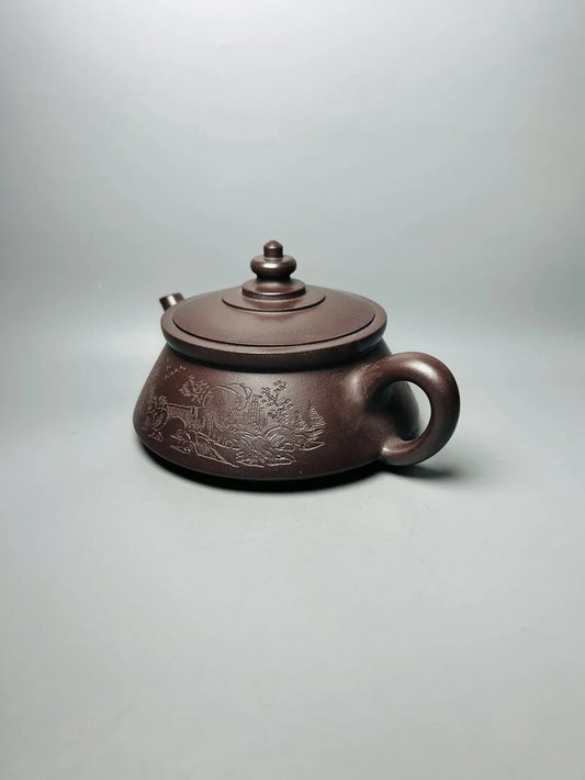 Chinese Yixing Zisha Clay Teapot  handcarved landscape Pot Zhu Zhiyuan 320ml