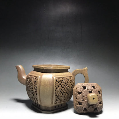 Chinese Yixing Zisha Clay Teapot  hollow plum blossom Pot  Jinding trademark 500ml