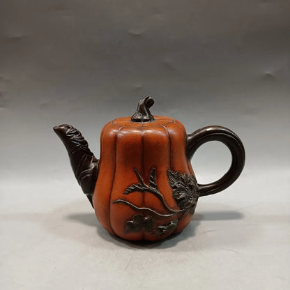 Chinese Yixing Zisha Clay Teapot  pumpkin Adnexal leaf Pot  Jiang Rong 480ml