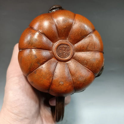 Chinese Yixing Zisha Clay Teapot  pumpkin Adnexal leaf Pot  Jiang Rong 480ml