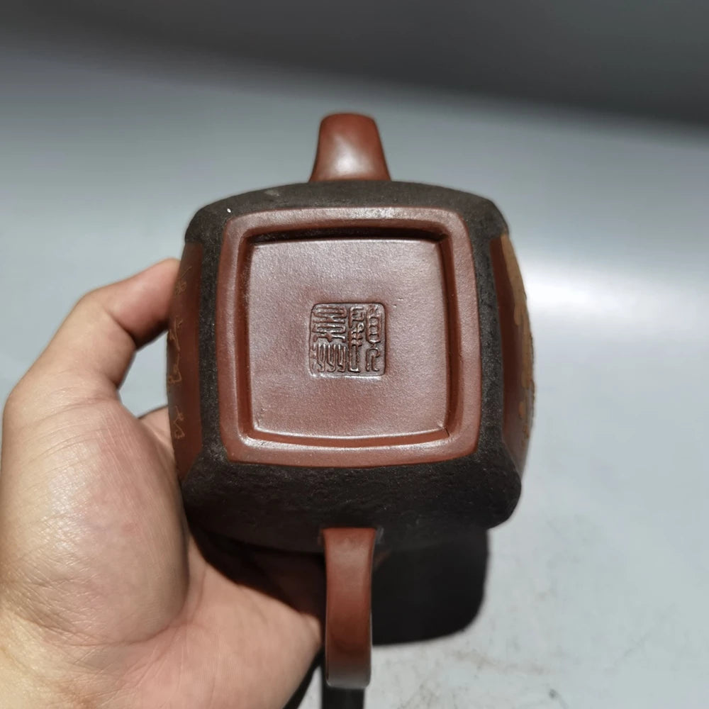 Chinese Yixing Zisha Clay Teapot  square Mud Painting Pot Gu Jingzhou 300ml
