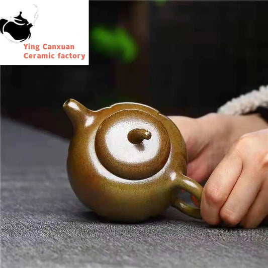 Chinese Yixing handmade purple sand teapot raw ore wood-burning tomato melon pot Kung Fu teapot collection ceremony tea set