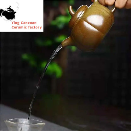Chinese Yixing handmade purple sand teapot raw ore wood-burning tomato melon pot Kung Fu teapot collection ceremony tea set